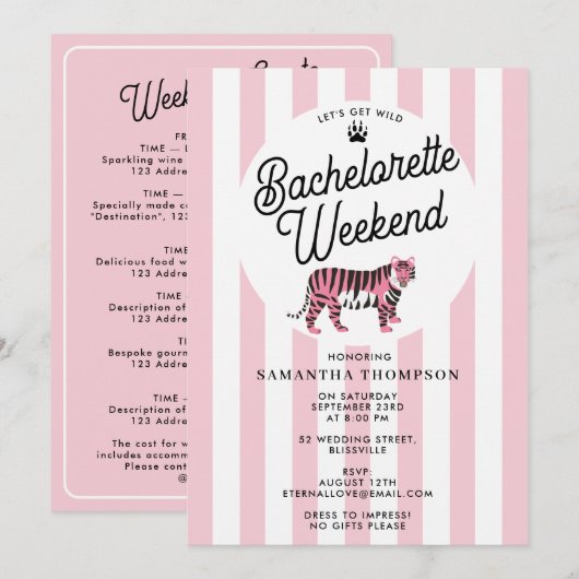 Invitation Bachelorette Itinerary Bach Weekend Retro Leopard  (Devant / Derrière)