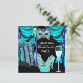 Invitation Bachelorette Leopard Blue Masquerade Champagne (Debout devant)