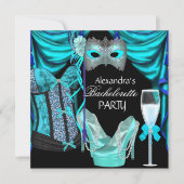Invitation Bachelorette Leopard Blue Masquerade Champagne (Devant)