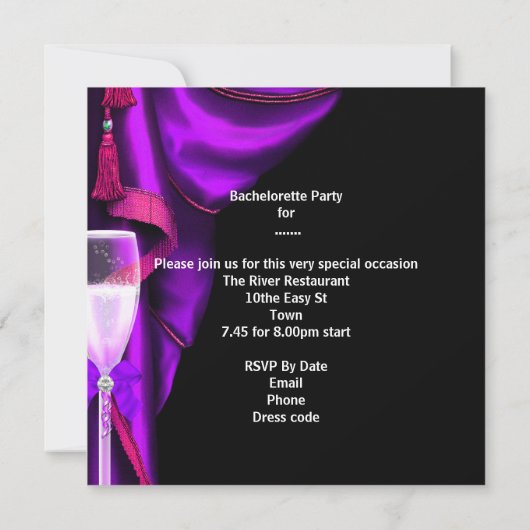 Invitation Bachelorette Leopard Champagne Masqué Violet (Dos)