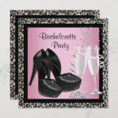 Invitation Bachelorette Léopard Rose Champagne Haut Talon (Devant / Derrière)
