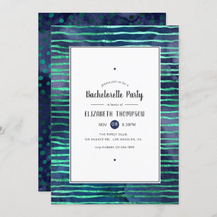 Invitation Bachelorette Marine et Turquoise Stripes et Dots