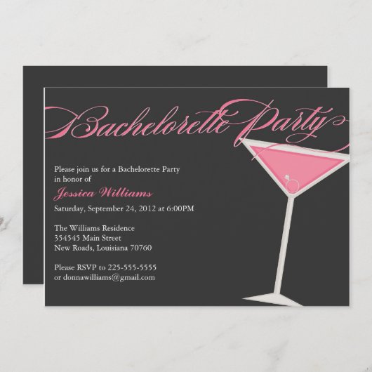 Invitation Bachelorette Martini (Devant / Derrière)