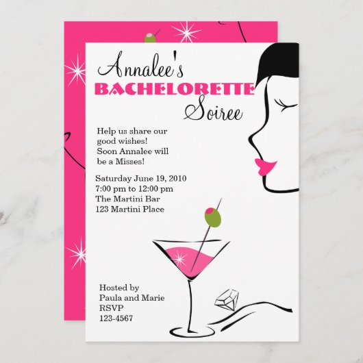 Invitation bachelorette Martini Soiree (Devant / Derrière)