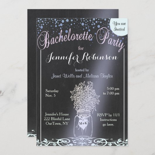 Invitation Bachelorette | Mason Jar (Devant / Derrière)