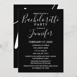 Invitation Bachelorette minimaliste noire de typographie blan
