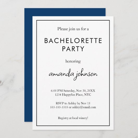 Invitation Bachelorette moderne minimaliste (Devant / Derrière)
