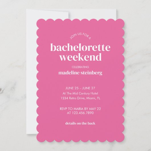 Invitation Bachelorette moderne rétro rose vif (Devant)