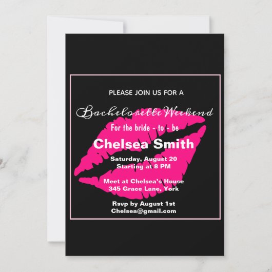 Invitation Bachelorette moderne Week-end Itinéraire Noir (Devant)