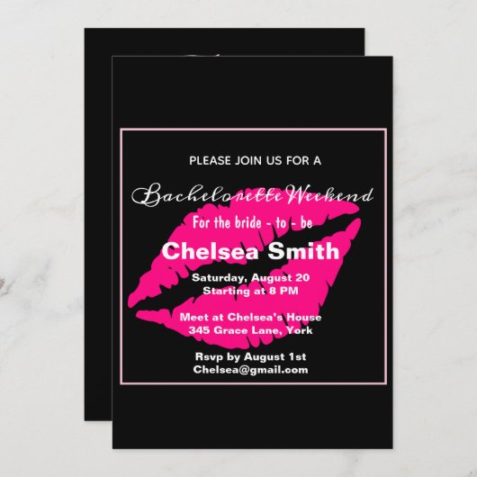 Invitation Bachelorette moderne Week-end Itinéraire Noir (Devant / Derrière)