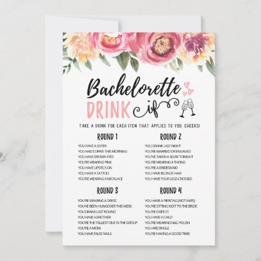 Invitation Bachelorette modifiable BOIRE SI Hen Party Game Ca (Devant)