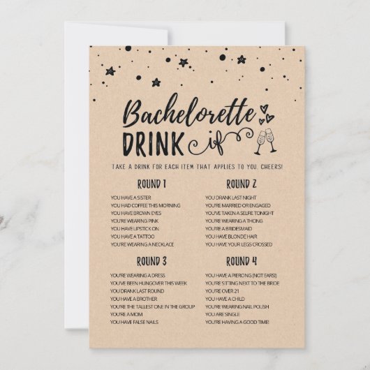 Invitation Bachelorette modifiable BOIRE SI Hen Party Game Ca (Devant)