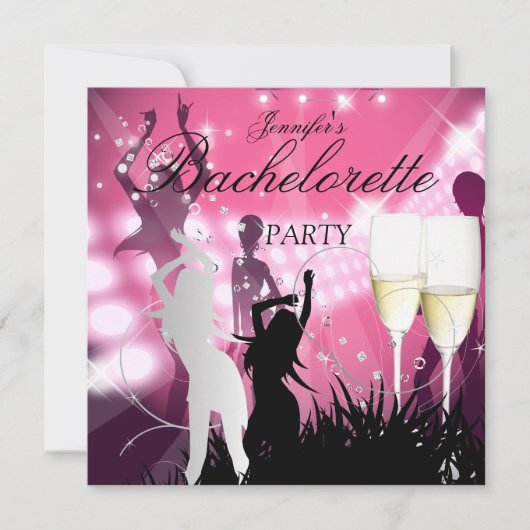 Invitation Bachelorette Noir Rose Blanc Champagne (Devant)