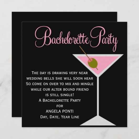 Invitation Bachelorette noire et rose (Devant / Derrière)