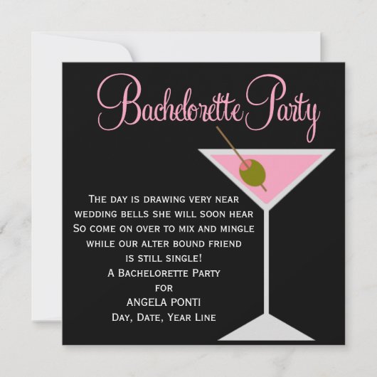 Invitation Bachelorette noire et rose (Devant)