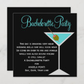 Invitation Bachelorette noire et Turquoise (Devant / Derrière)