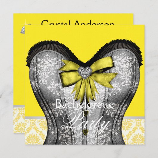 Invitation Bachelorette Noire Jaune (Devant / Derrière)