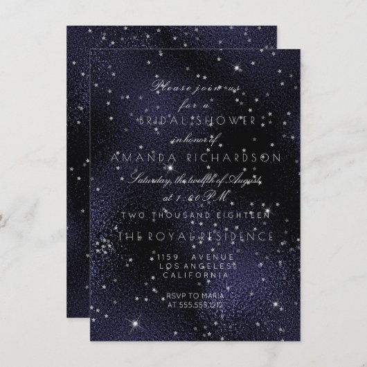 Invitation Bachelorette nuptiale étoile en argent de la Marin (Devant / Derrière)