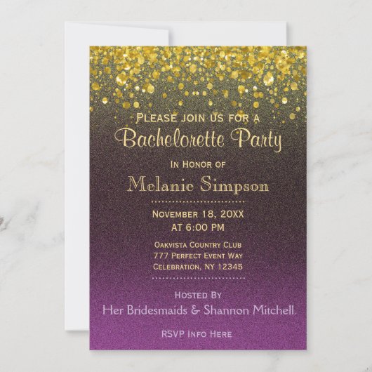 Invitation Bachelorette | Or et pourpre (Devant)