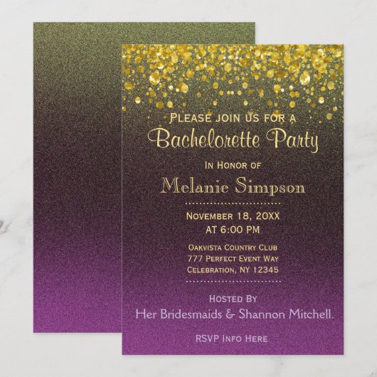 Invitation Bachelorette | Or et pourpre (Devant / Derrière)