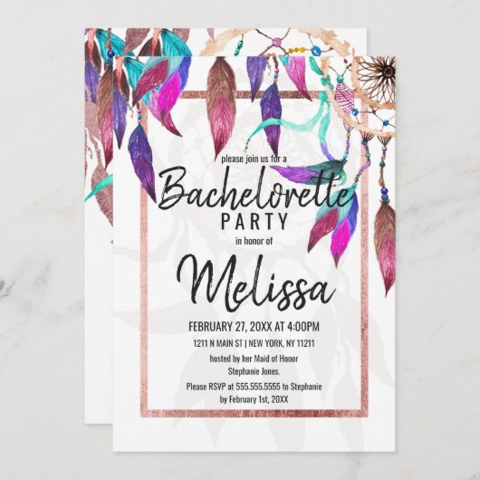 Invitation Bachelorette or Rose Dreamcatcher (Devant / Derrière)