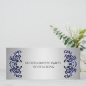 Invitation Bachelorette Ornat bleu argent tourbillon (Debout devant)