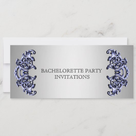 Invitation Bachelorette Ornat bleu argent tourbillon (Devant)