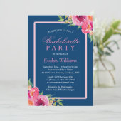 Invitation Bachelorette Parti Marine bleu violet rose floral (Debout devant)