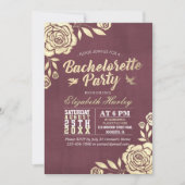 Invitation Bachelorette Parti moderne Golden Rose Bourgogne R (Devant)