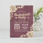 Invitation Bachelorette Parti moderne Golden Rose Bourgogne R (Debout devant)