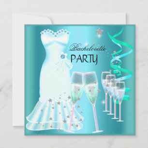 Invitation Bachelorette Partie Turquoise Robe Bleue Champagne