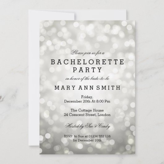 Invitation Bachelorette Parties scintillant argent (Devant)