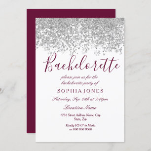 Invitation Bachelorette Parties scintillant Argent Bourgogne
