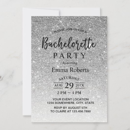 Invitation Bachelorette Parties scintillant moderne en argent (Devant)