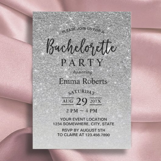 Invitation Bachelorette Parties scintillant moderne en argent