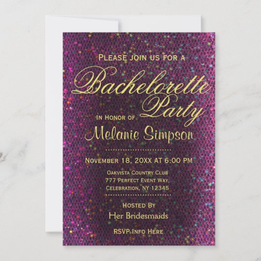 Invitation Bachelorette | Parties scintillant rose chaud (Devant)