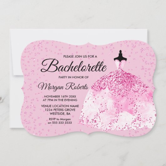 Invitation Bachelorette Parties scintillant rose Robe Invitat (Devant)