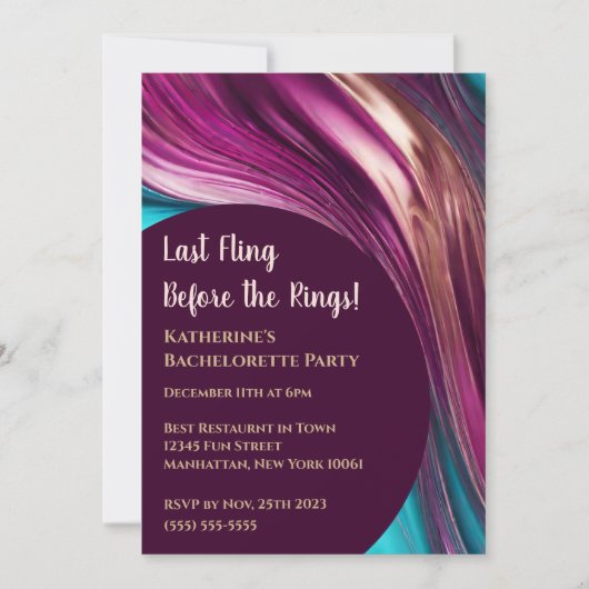Invitation Bachelorette Party-Abstrait-Magenta Turquoise Gold (Devant)