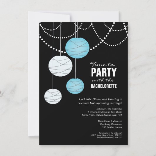 Invitation Bachelorette Party Aqua Blue Paper Lanterns Invita (Devant)