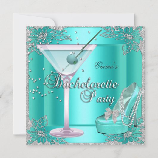Invitation Bachelorette Party Aqua Turquoise Blue Turquoise C (Devant)