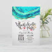 Invitation Bachelorette Party Aquarelle Turquoise Or Agate Ge (Debout devant)
