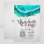 Invitation Bachelorette Party Aquarelle Turquoise Or Agate Ge (Devant / Derrière)
