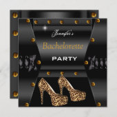Invitation Bachelorette Party Black Leopard Gold Studs (Devant / Derrière)
