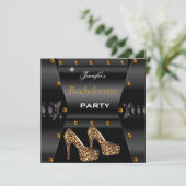 Invitation Bachelorette Party Black Leopard Gold Studs (Debout devant)