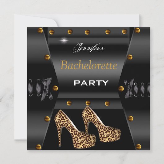Invitation Bachelorette Party Black Leopard Gold Studs (Devant)