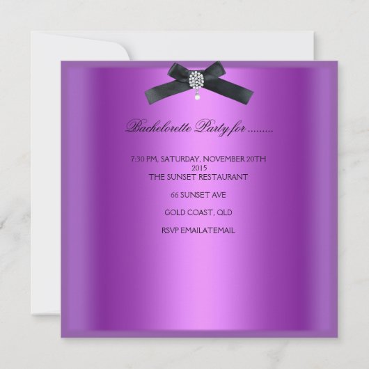 Invitation Bachelorette Party Black violet diamant Cravate (Dos)
