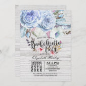 Invitation Bachelorette Party Boho Plumes florales Bois rusti (Devant / Derrière)