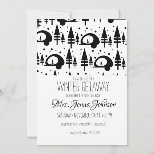 Invitation Bachelorette Party Camper Mountain hiver (Devant)