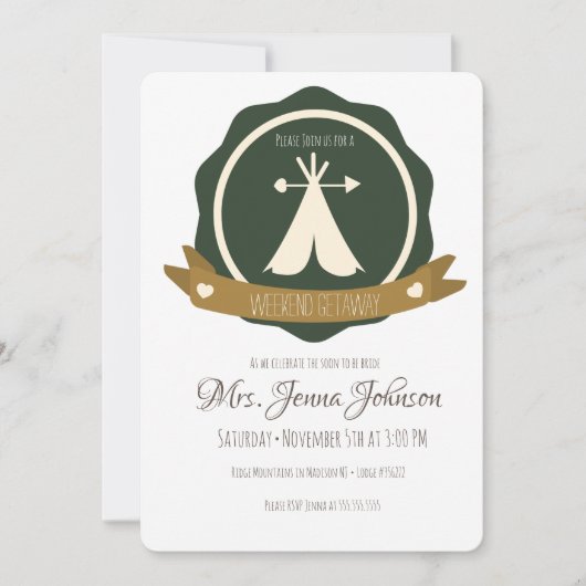 Invitation Bachelorette Party Camping Week-end Tente Badge (Devant)