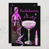 Invitation Bachelorette Party Champagne en bâton rose (Devant / Derrière)